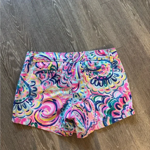 Lilly Pulitzer Pink, Blue & Green Swirl Print Jean Shorts - Picture 3 of 3